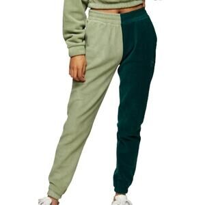 Topshop Colorblock Fleece Joggers Sweat Pants Sz 4-6 Two-Tone Green NWT